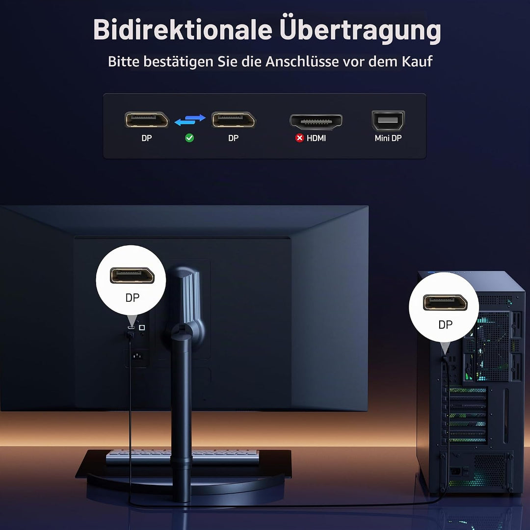 BENFEI [VESA zertifiziert] DisplayPort DP 1.2 Kabel 3M 4K, 2 Stück DisplayPort auf DisplayPort Kabel