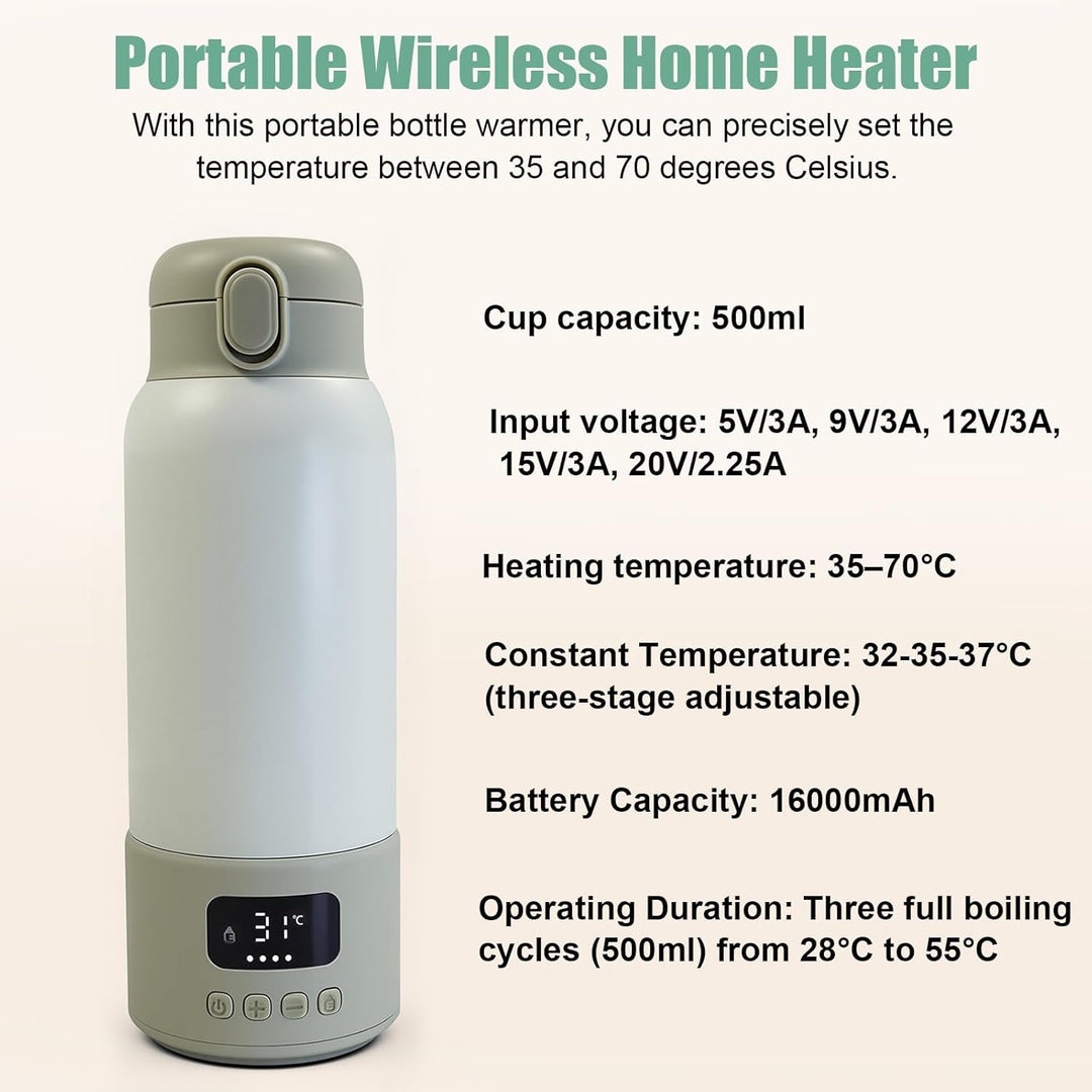 Tragbarer Flaschenwärmer - 500ml Flaschenwärmer Baby Unterwegs, 35~70 °C Schnell Aufheizen, 32-37 °C