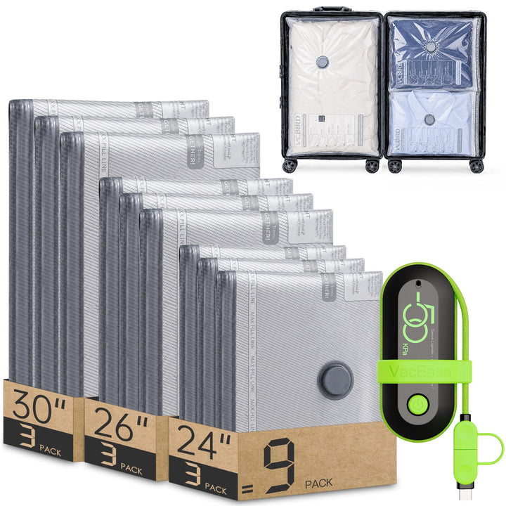 9 Stück Vakuumbeutel für Kleidung mit USB-Elektropumpe, Vacuum Bag Reisen | (3x 40x40cm, 3x 40x50cm,
