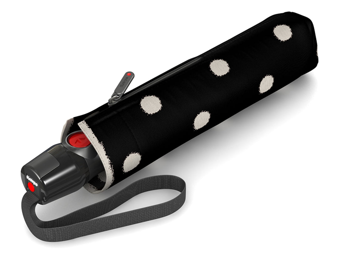 Knirps T.200 Taschenschirm Duomatic DOT Art Schwarz - inkl. Futteral im Schirmdesign - Hochqualitati
