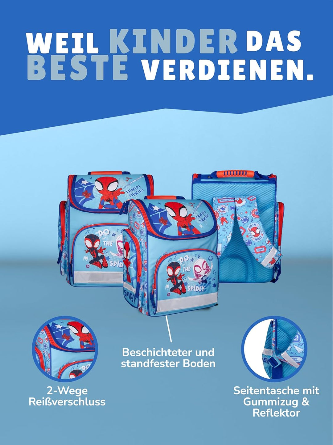 Familando - Schulranzen-Set für Spiderman Fans - Spidey & Friends - 6-teilig mit Sporttasche - Ergon