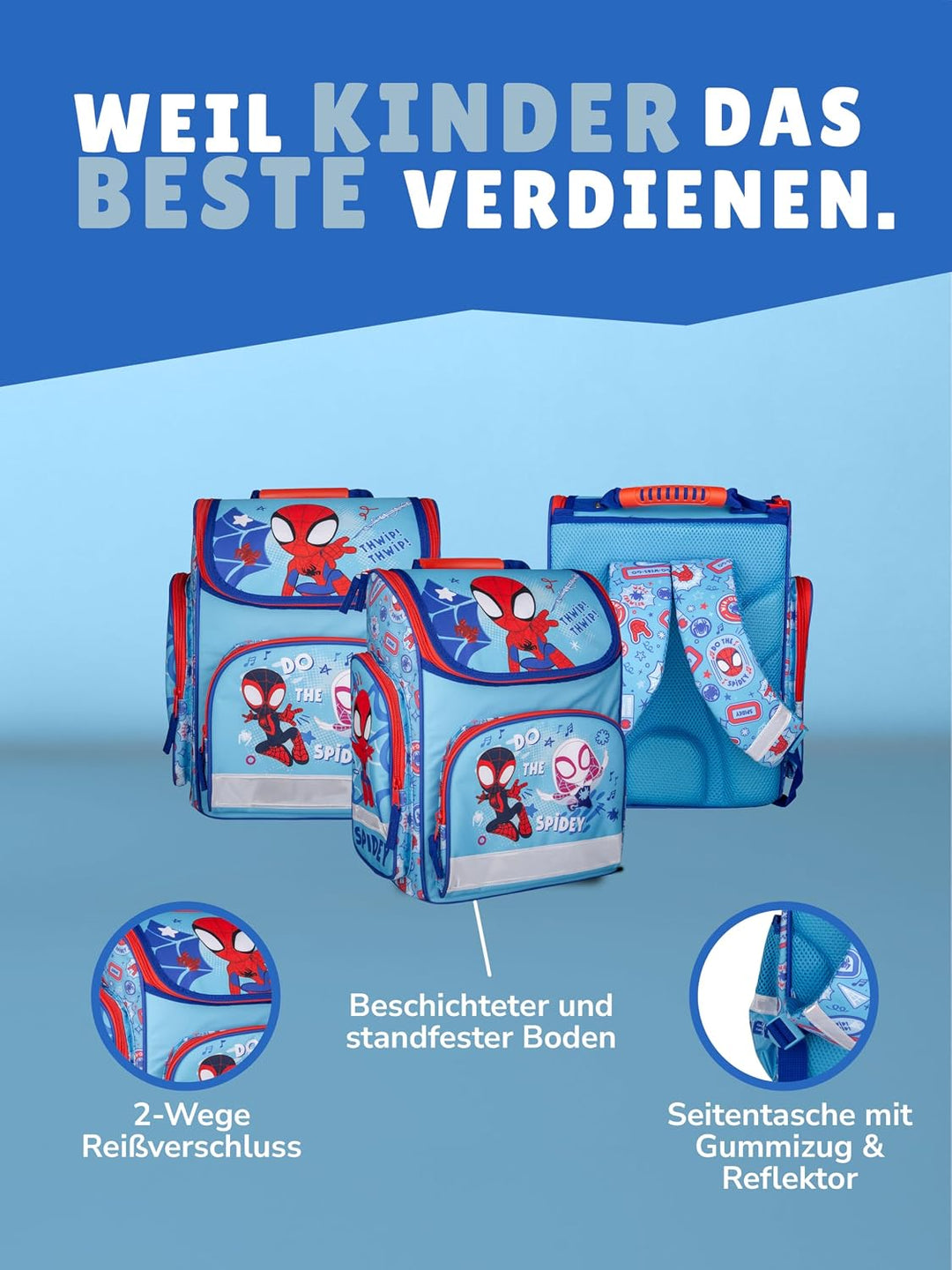 Familando - Schulranzen-Set für Spiderman Fans - Spidey &amp; Friends - 6-teilig mit Sporttasche - Ergon