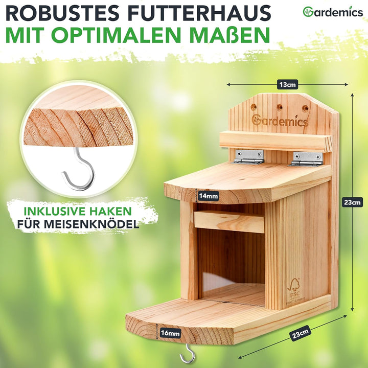 Gardemics Eichhörnchen Futterhaus wetterfest - Stabiles Eichhörnchen Haus aus verschraubtem Holz mit