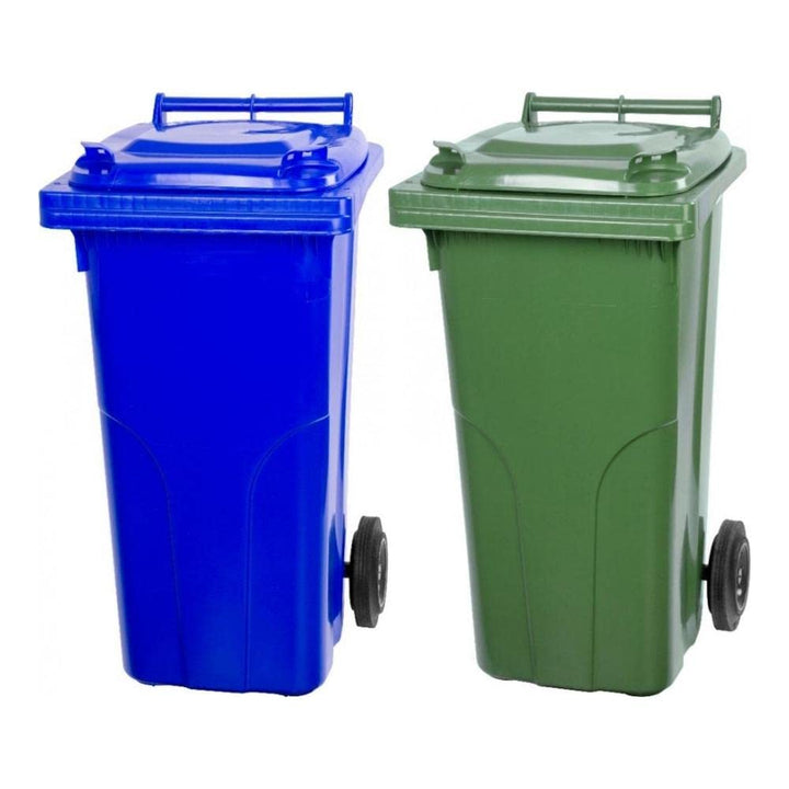 PROREGAL SuperSparSet 2x 2-Rad-Mülltonne MGB | HDPE-Kunststoff | 120 Liter | Blau & Grün | Mülltonne
