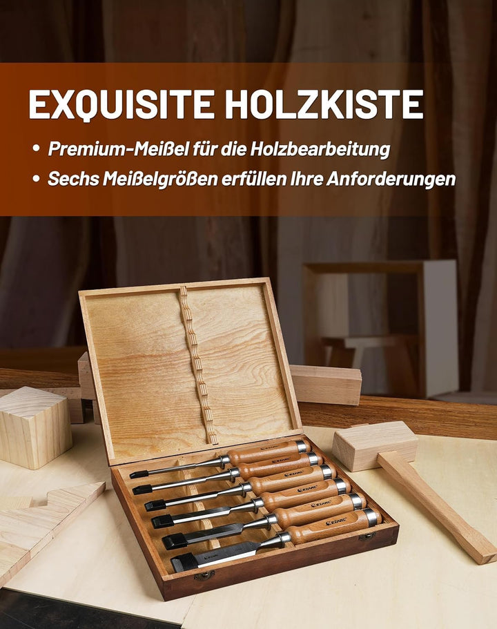 EZARC Stechbeitel Set für Holz, 6-teilig Stemmeisen Set für Holzarbeiten, Stecheisen Satz für Anfäng