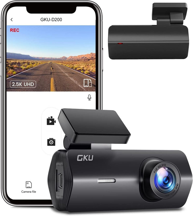 Dashcam Auto, GKU Dashcam Vorne 2.5K 1600P WiFi Auto Kamera 170° Weitwinkel Mini Front Dash Kamera m