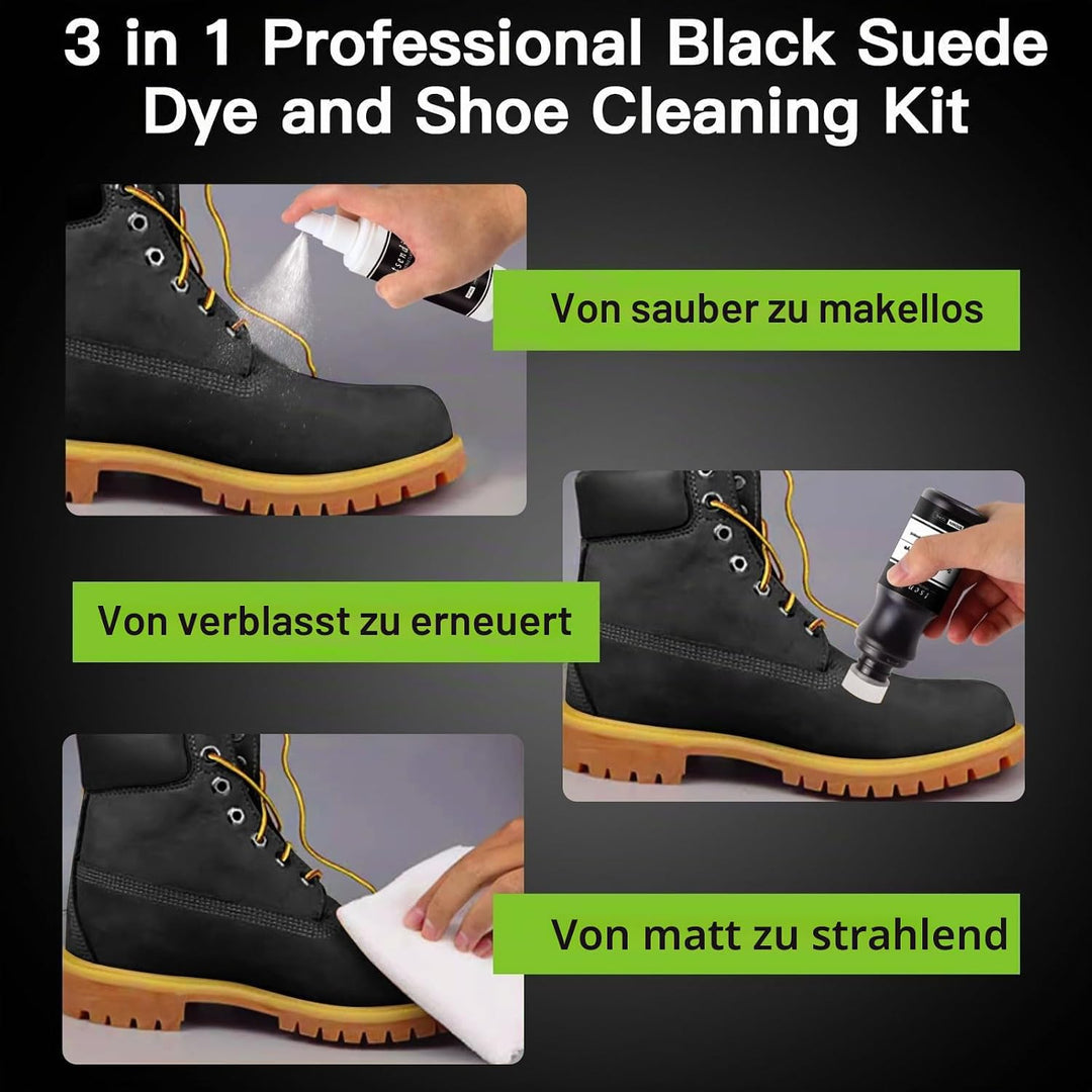 Nubuk- und Wildlederfarbe Schwarz, 3 Wildlederbürsten, Farbauffrischer für schwarzes Wildleder, Schu