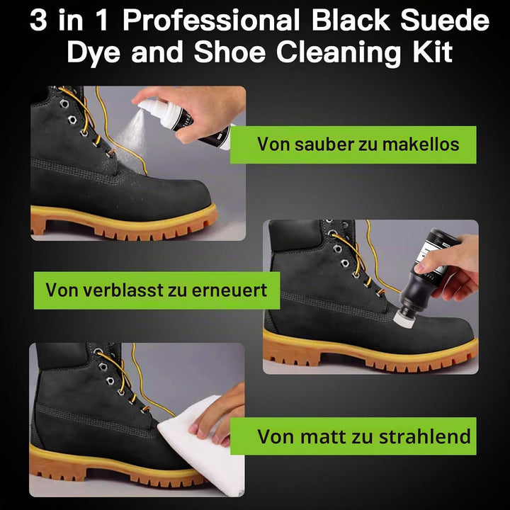 Nubuk- und Wildlederfarbe Schwarz, 3 Wildlederbürsten, Farbauffrischer für schwarzes Wildleder, Schu