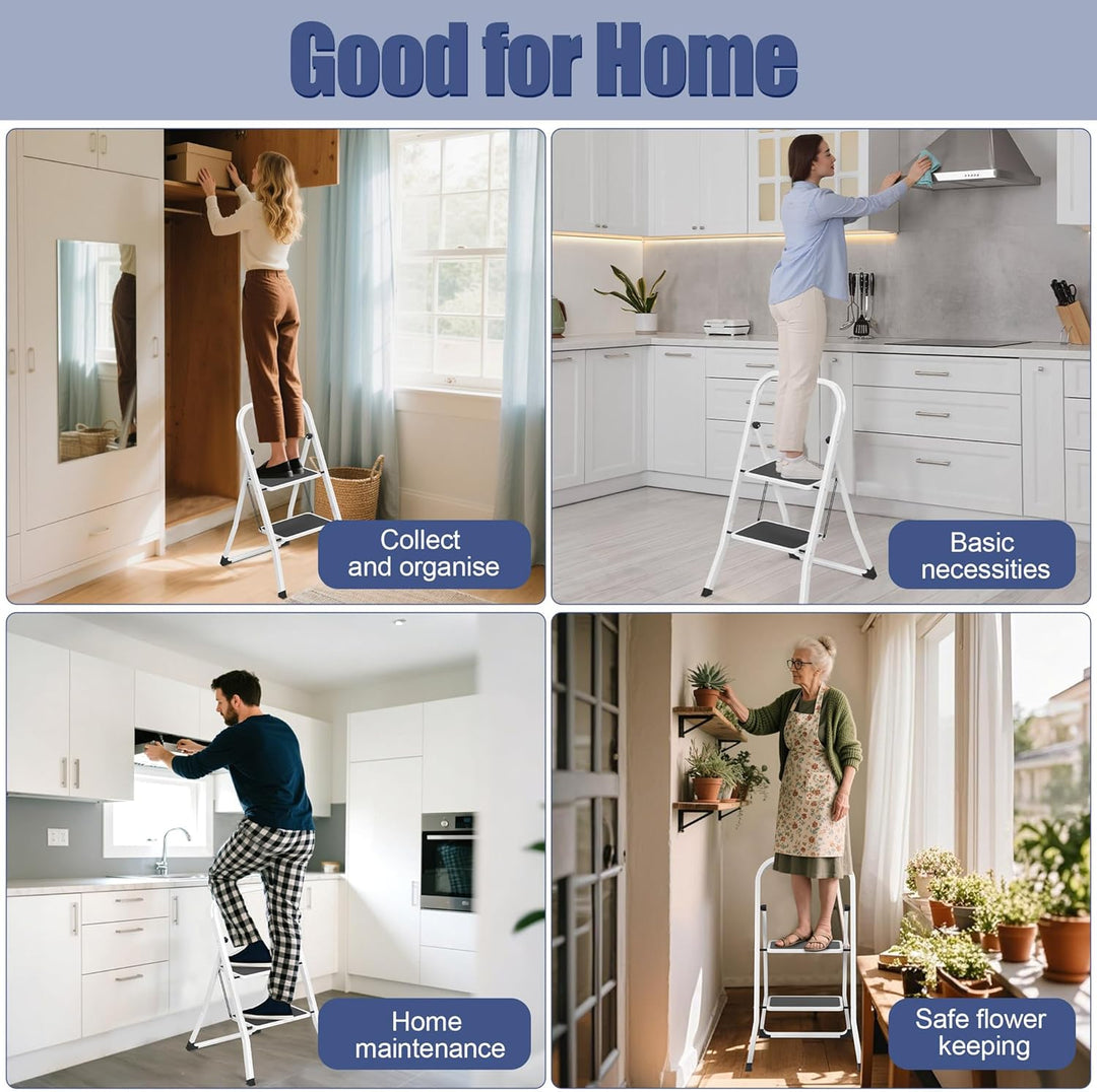 Aufun Trittleiter 2 Stufen klappbar, Leitertritt Faltbare Leiter aus legiertem Stahl, mit rutschfest