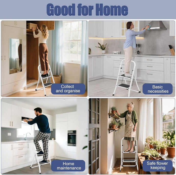 Aufun Trittleiter 2 Stufen klappbar, Leitertritt Faltbare Leiter aus legiertem Stahl, mit rutschfest