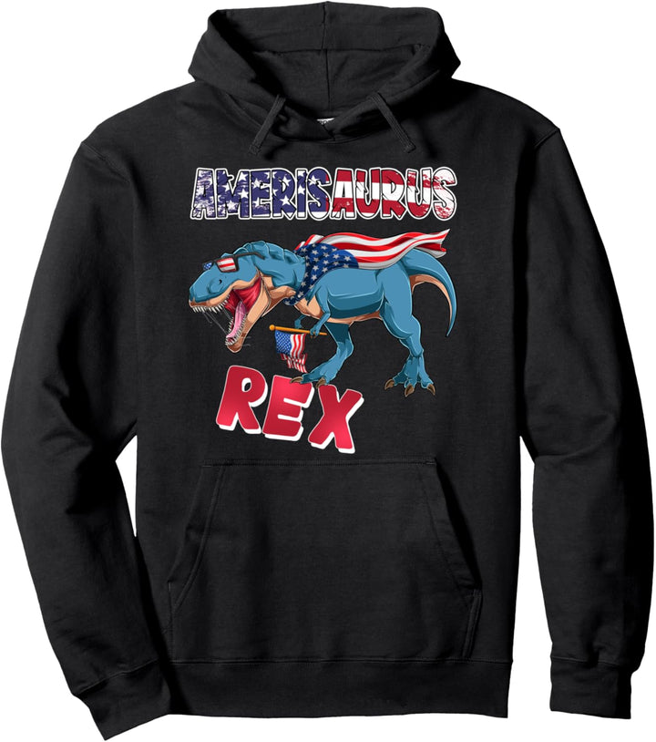 AMERISAURUS Rex Dinosaur 4th of July Funny Kids Boys Men Pullover Hoodie