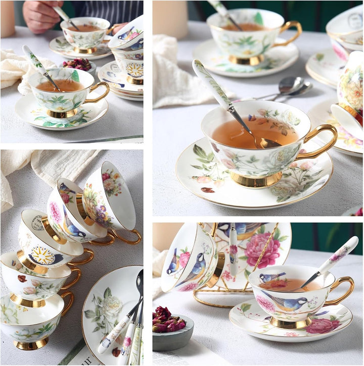 8 Stück Europäischen Blumen Tee Set,Bone China Tee Set Service Kaffee Set, 9 Optionen.Mit Geschenkbo