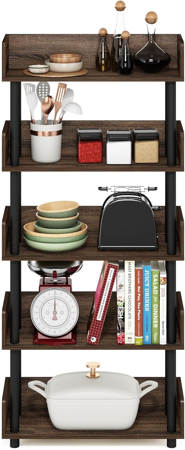 Furinno Turn-N-Tube 5-stufiges freistehendes Mehrzweck-Präsentationsregal, Bücherregal, Walnuss Waln