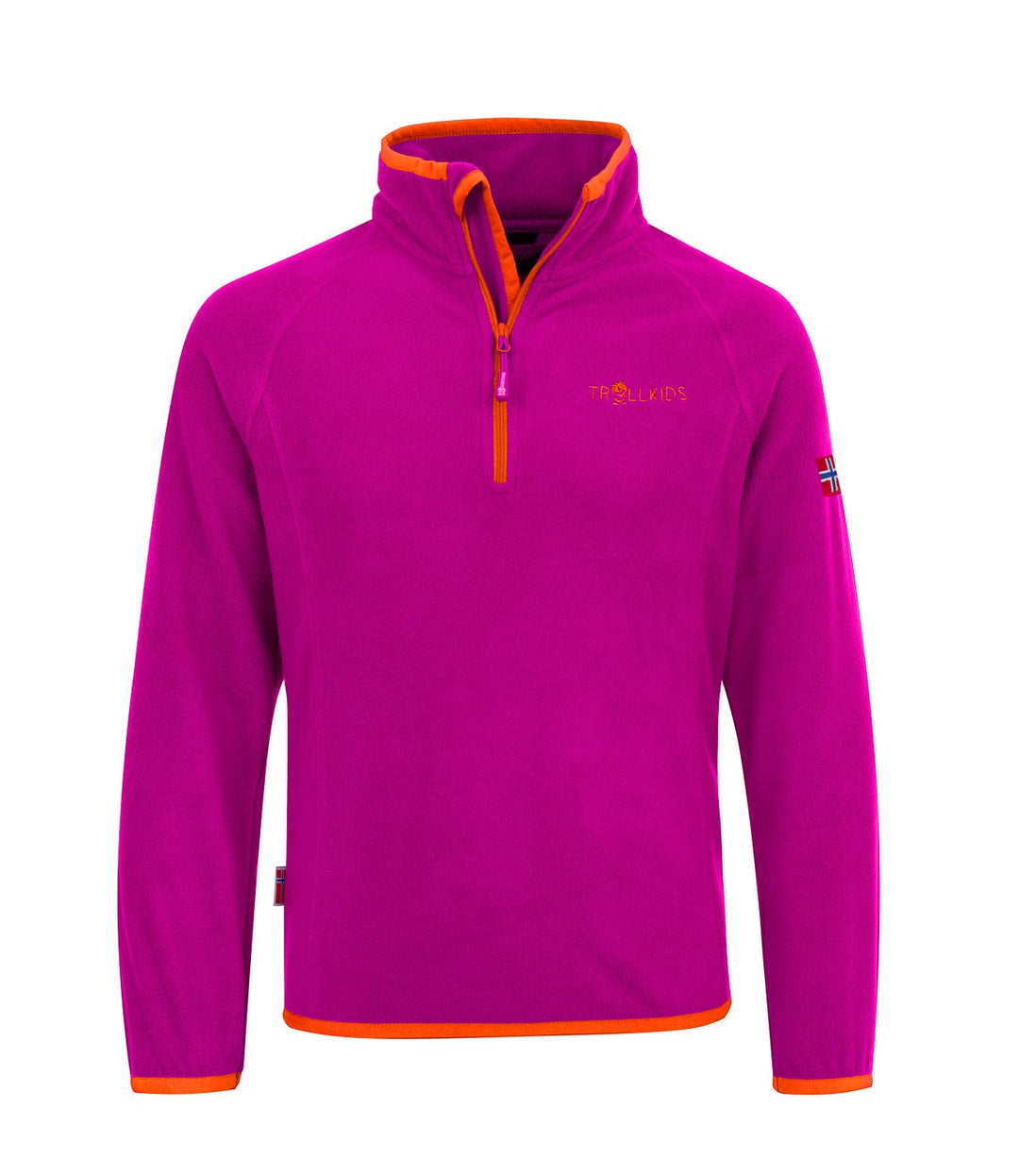 Trollkids Kinder Fleece-Pullover Nordland mit Reissverschluss 92 Dunkelrosa / Orange, 92 Dunkelrosa