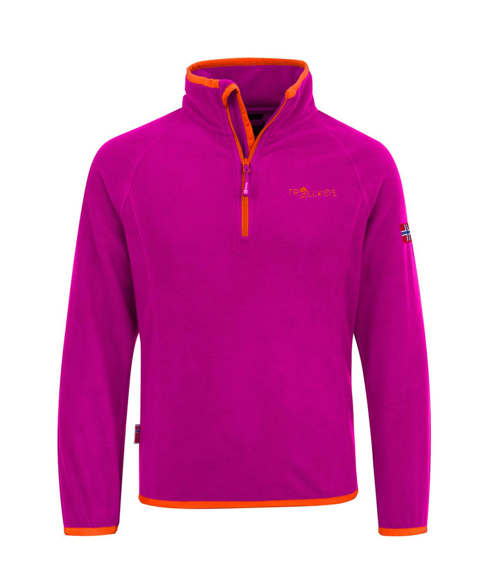 Trollkids Kinder Fleece-Pullover Nordland mit Reissverschluss 92 Dunkelrosa / Orange, 92 Dunkelrosa