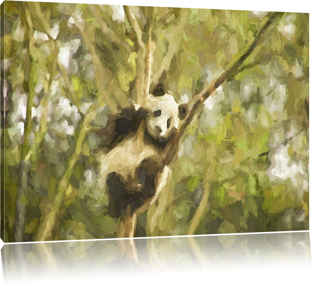 kleiner Panda hängt in den Ästen eines Bambus Baumes Format: 120x80 auf Leinwand, XXL riesige Bilder