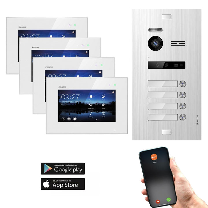 Balter EVO Silver Video-Türsprechanlage 7" WiFi Monitor Touchscreen 2-Draht Bus Komplettsystem für 4