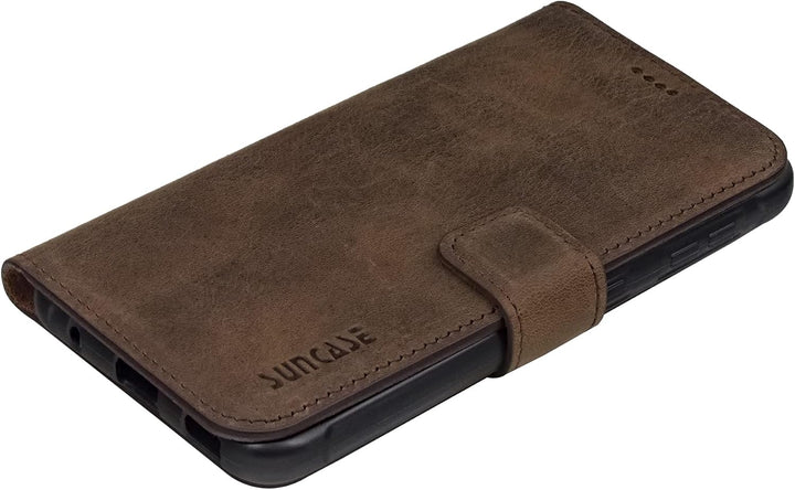 Suncase Book-Style Hülle kompatibel mit Samsung Galaxy Xcover 5 Leder Tasche (Slim-Fit) Lederhülle H