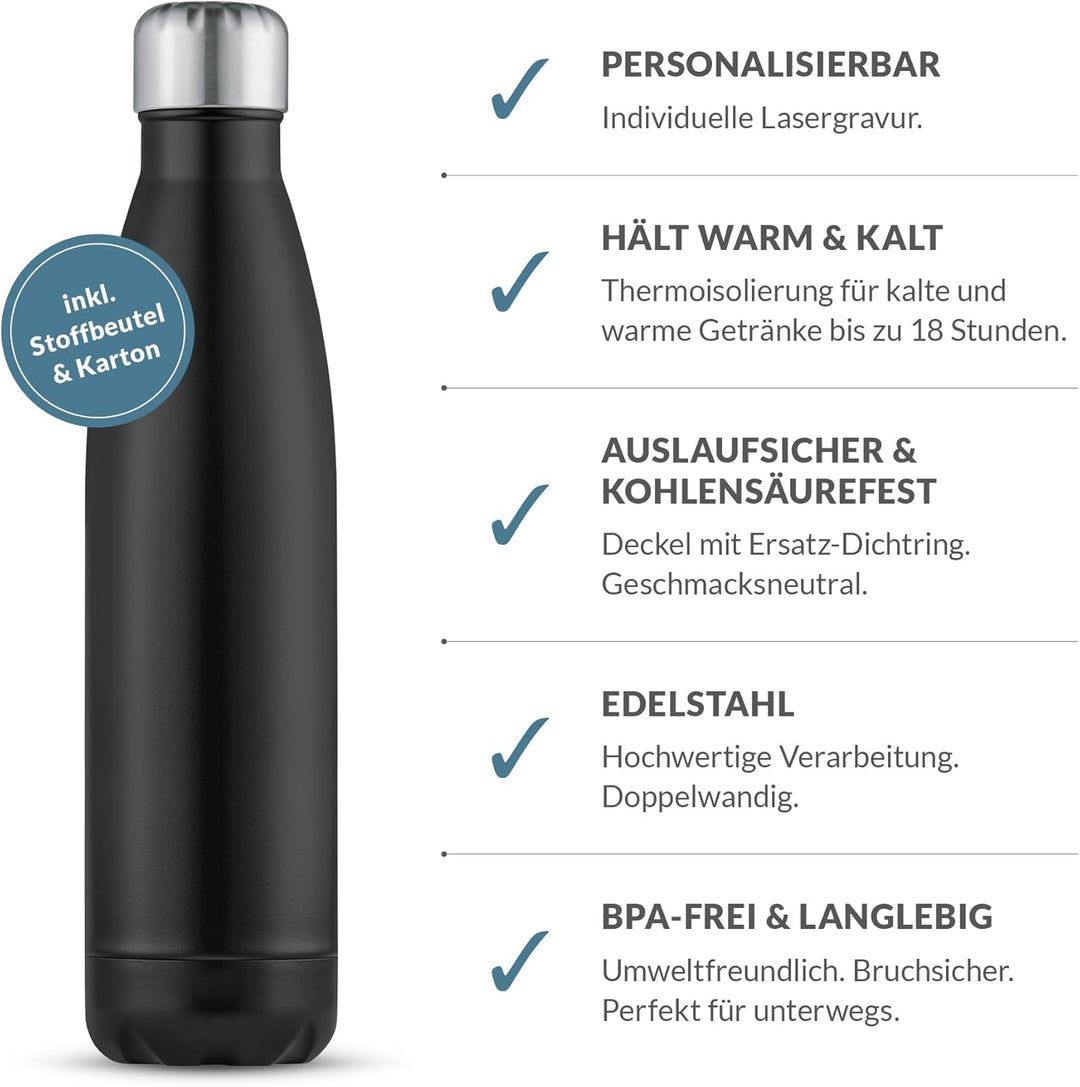 Trinkflasche aus Edelstahl – auslaufsichere & thermoisolierte Wasserflasche hält Getränke bis zu 18
