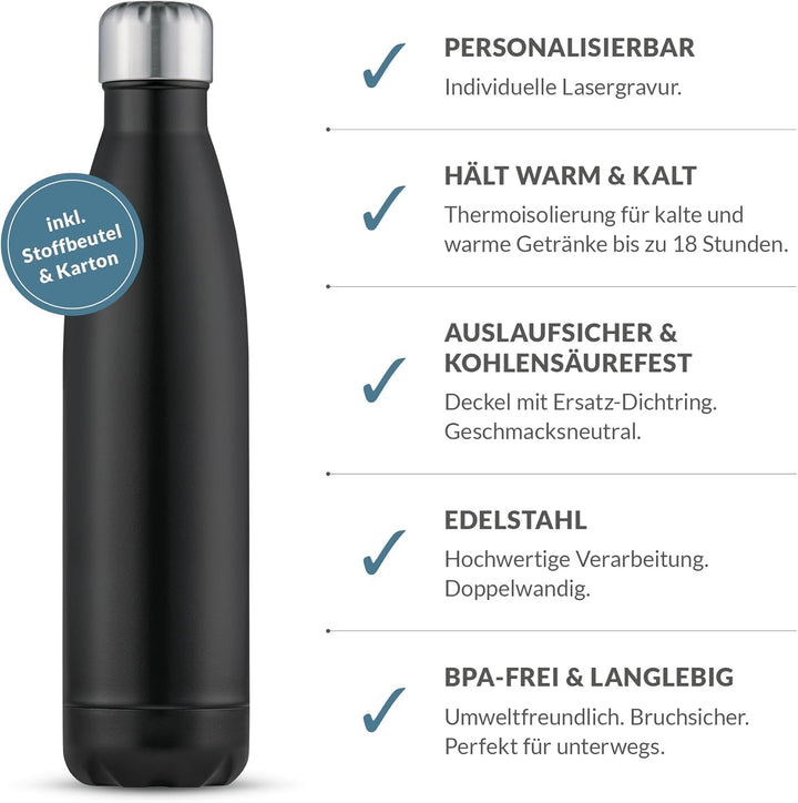 Trinkflasche aus Edelstahl – auslaufsichere & thermoisolierte Wasserflasche hält Getränke bis zu 18