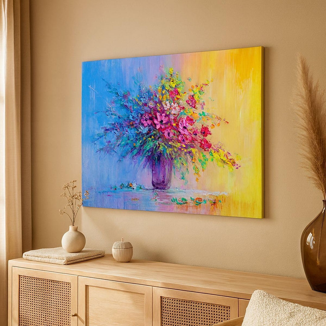 ARTTOR Bilder auf Leinwand 100x70cm Leinwandbild mit Rahmen Blumen Vase Gross Wanddeko Bild Schlafzi