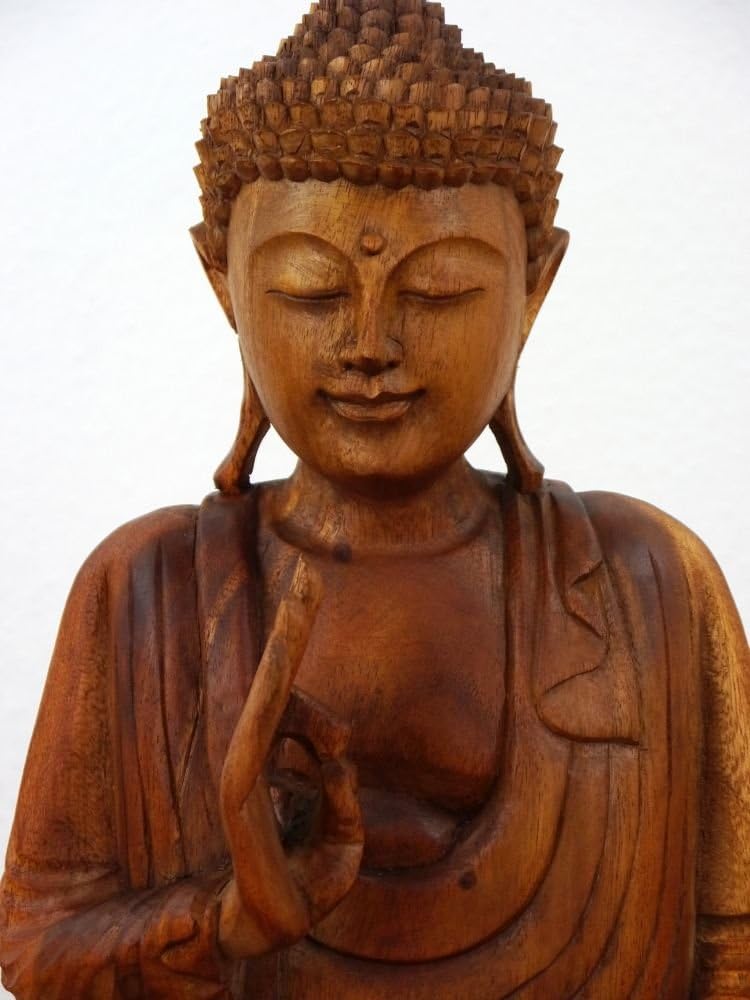 livasia Buddha Figur aus Holz 50cm hoch – Balinesische Handwerkskunst – Buddha Figuren aus Suarholz,