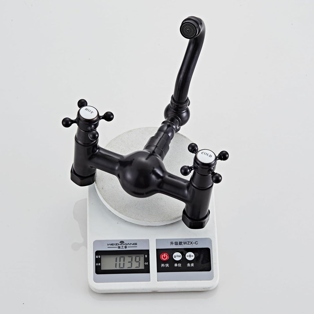 Hiendure® Wandmontage Zwei Griffe 2-Loch Küchenarmatur Spültischarmatur Aus Messing Keramik-Kartusch