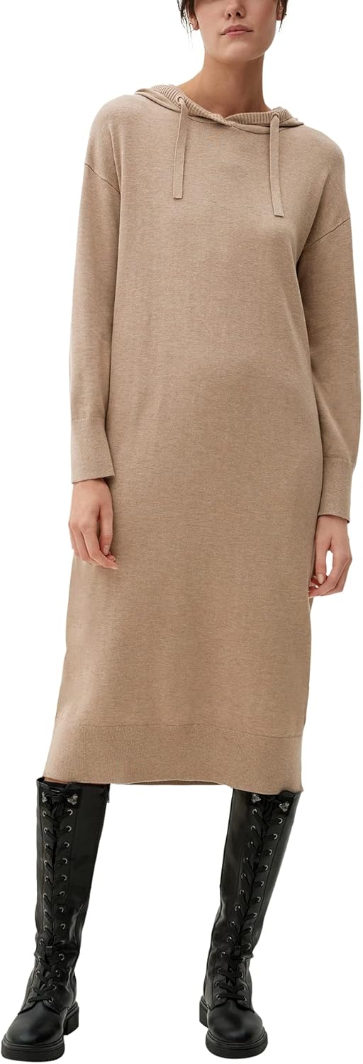 s.Oliver Damen Strickkleid mit Kapuze, Beige