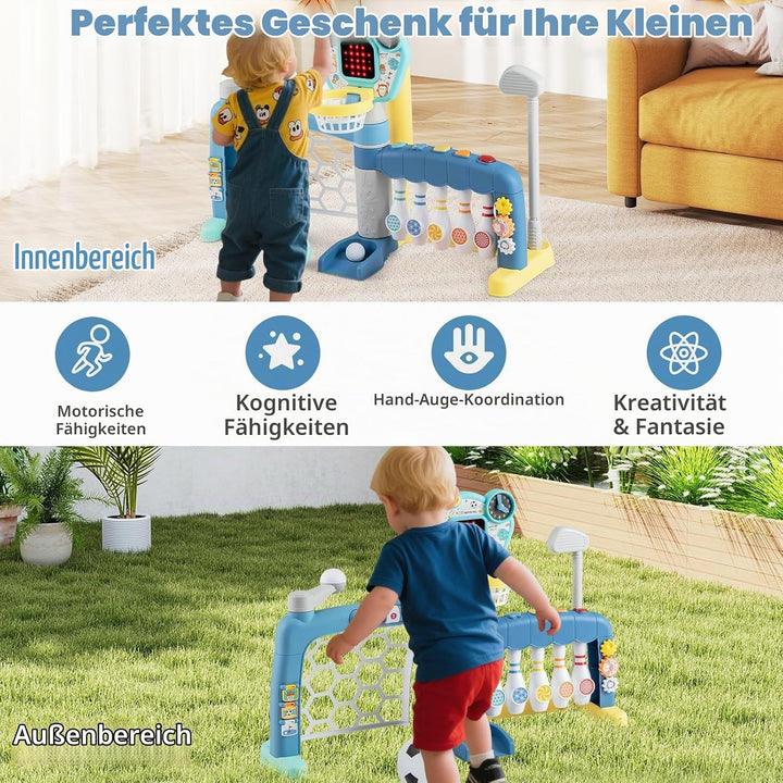 HOMASIS 5 in 1 Kinder Basketballkorb Set mit Licht &amp; Sound, multifunktional Basketballständer mit Fu