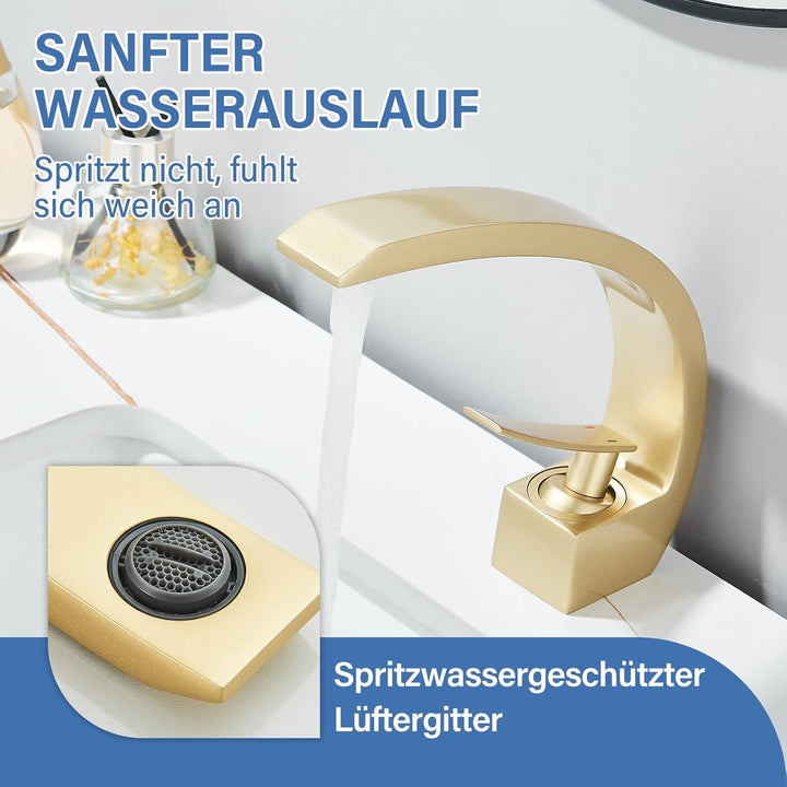 Wasserhahn Bad Waschtischarmatur Mischbatterie Waschbecken Armaturen Messing Badarmatur Matte Gold M