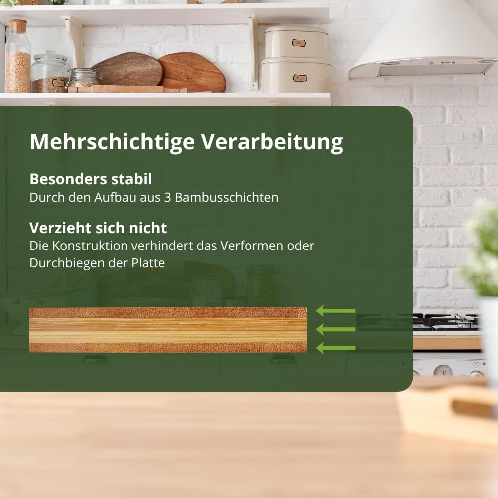 HeRo24 Schneidebrett aus Bambus 56×50 cm – grosses Küchenbrett als Herdabdeckung für Standard-Herdpl