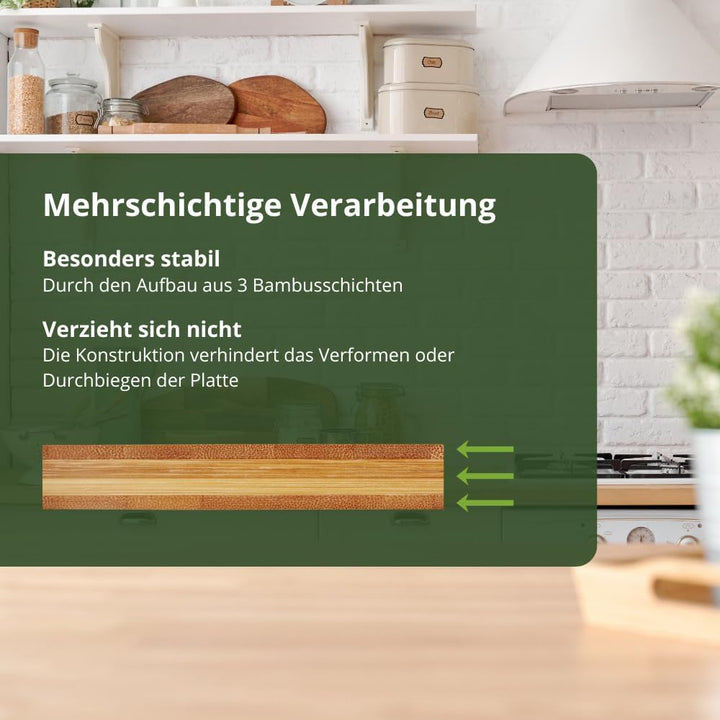 HeRo24 Schneidebrett aus Bambus 56×50 cm – grosses Küchenbrett als Herdabdeckung für Standard-Herdpl