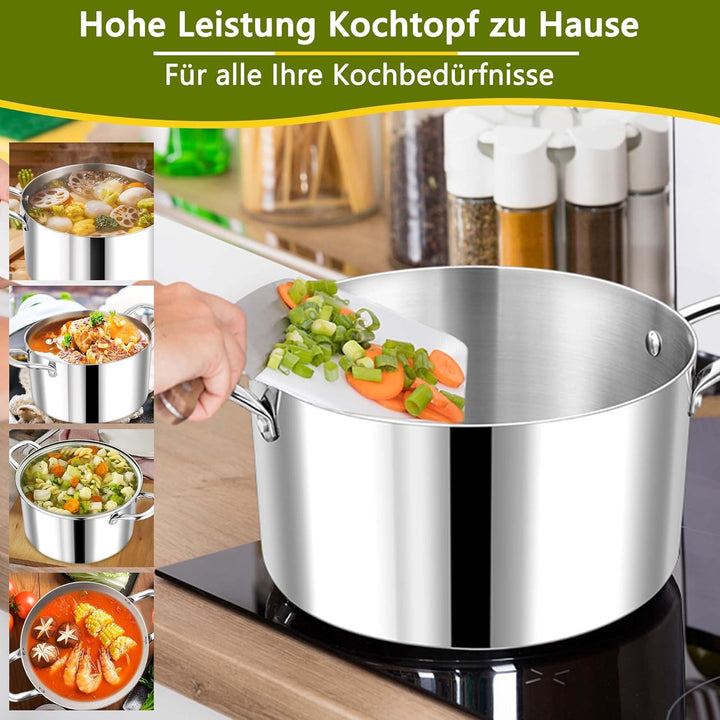 Joyfair Kochtopf, 24cm Premium 3-Lagiger Edelstahl Nudeltopf mit Glasdeckel, 5,6L Kochtopf Induktion