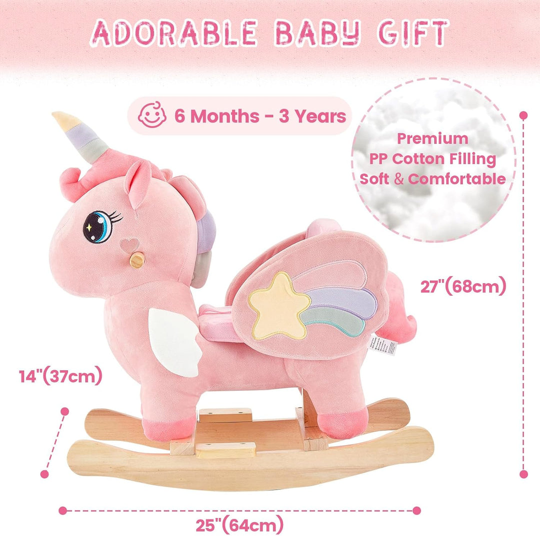 FUNLIO Einhorn-Baby-Schaukelpferd, Rosa-Fee-Einhorn-Schaukelpferd für Kleinkinder von 6 Monaten bis