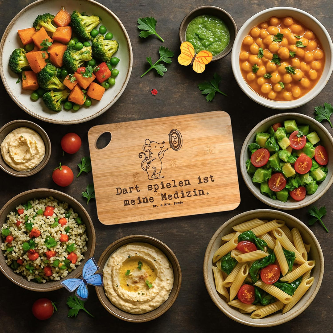 Mr. & Mrs. Panda Bambus - Schneidebrett Dart Spielen - Geschenk, Holzbrett mit Gravur, Schenken, Spo