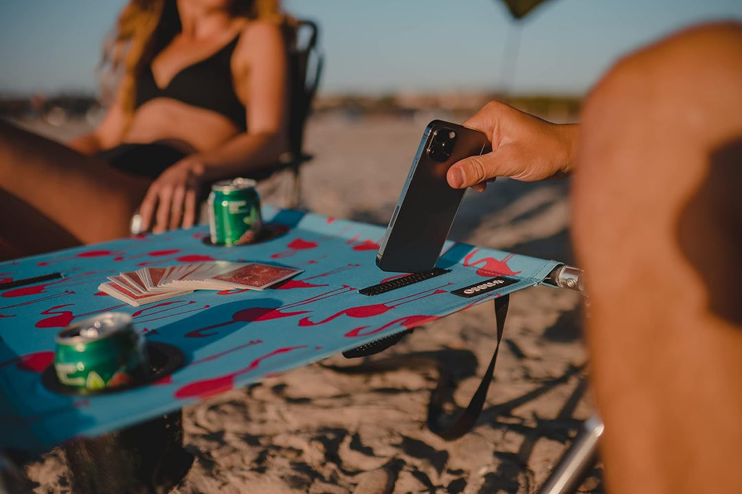 Neso Tragbarer Strandtisch mit Getränkehalter, Handytaschen, Leichter Strandtisch für Picknicks und