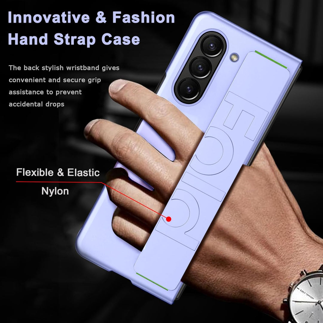 NINKI Samsung Galaxy Z Fold 5 Hülle mit Handschlaufe - Voller Schutz PC Bumper Case mit Gurt, Leicht