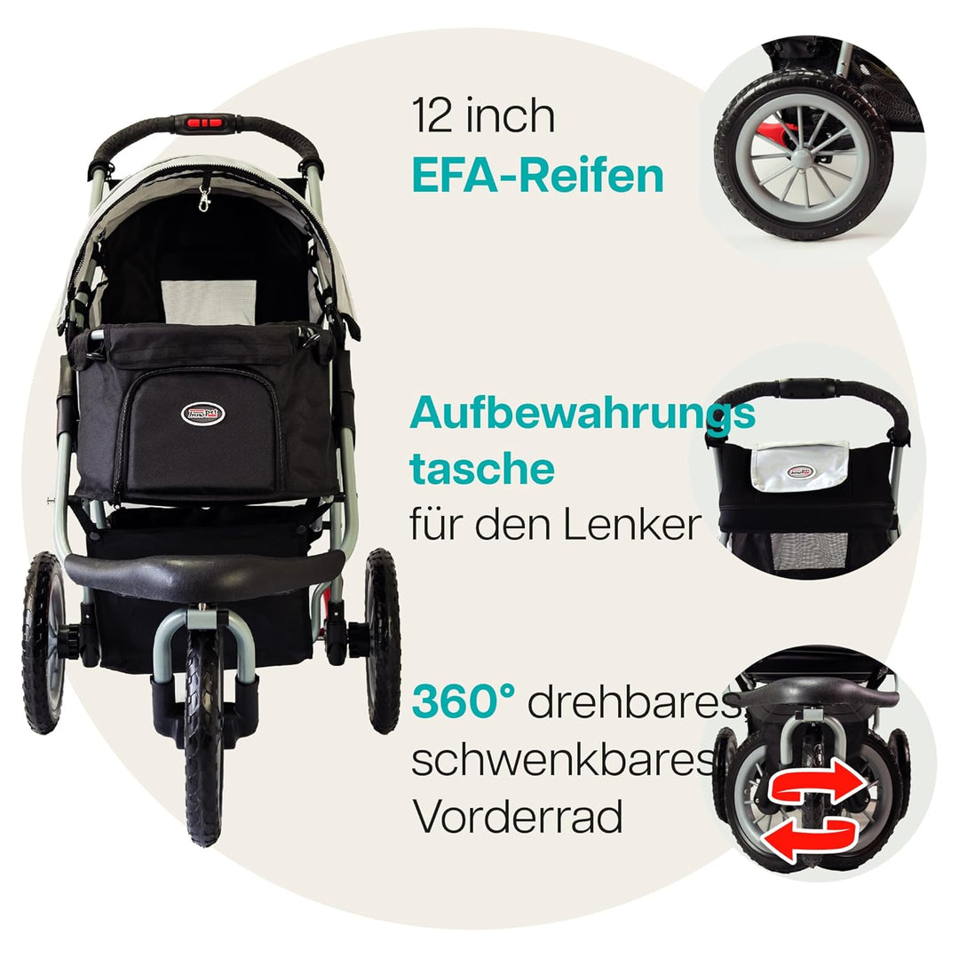 Innopet Hundebuggy Comfort Efa Eco Schwarz/Silber - Einhändig faltbarer Hunde- & Katzenwagen mit pan