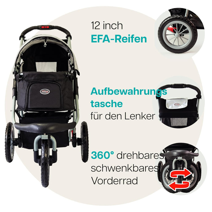 Innopet Hundebuggy Comfort Efa Eco Schwarz/Silber - Einhändig faltbarer Hunde- & Katzenwagen mit pan