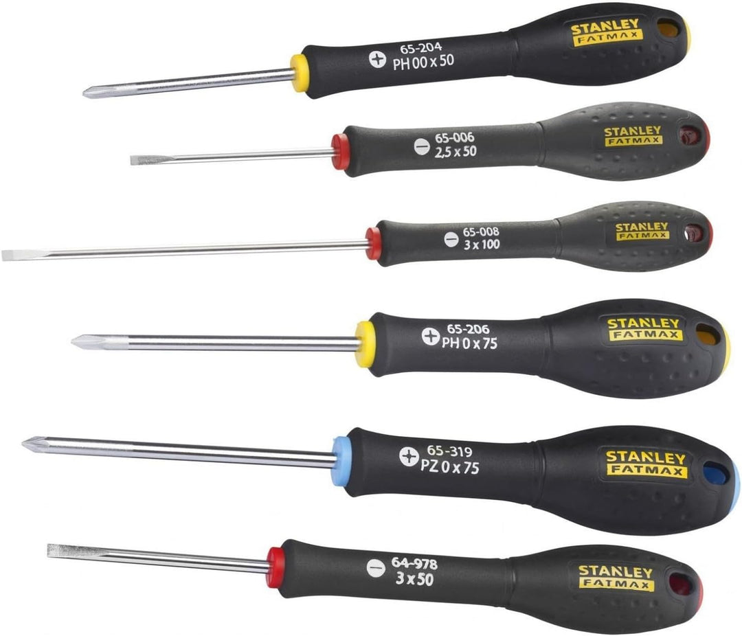 Stanley FatMax Instrumenten-Set 6-teilig (Parallel 2.5/3/3 PH 00/0 PZ0, weiches Griffende, Chrom-Van