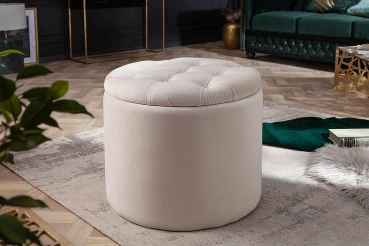Riess Ambiente Eleganter Hocker MODERN BAROCK 50cm beige Samt Samt Couchtisch Tisch Aufbewahrungskor
