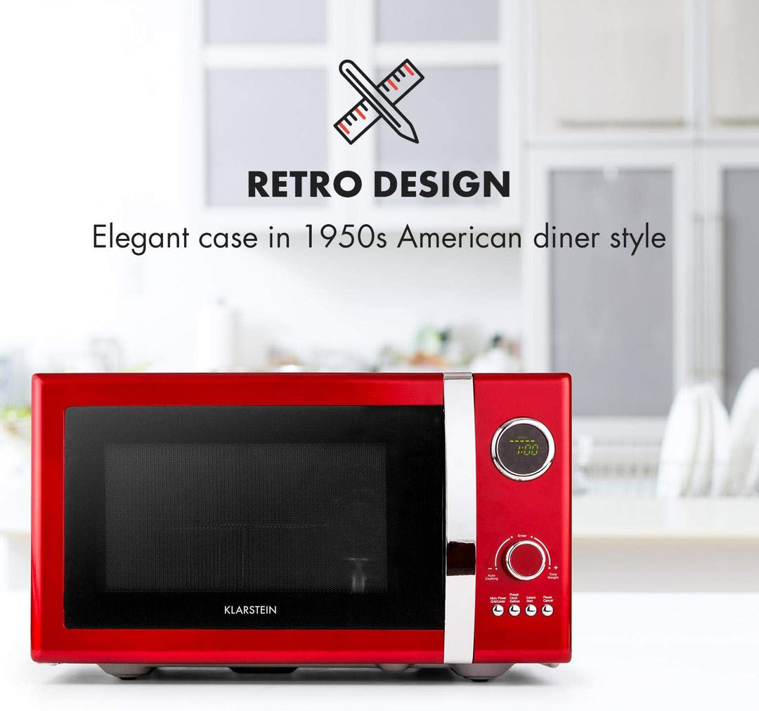 Klarstein Fine Dinesty 2-in-1 Mikrowelle - Retro Mikrowellenofen mit Grill, Metall-Gehäuse, 23L Garr