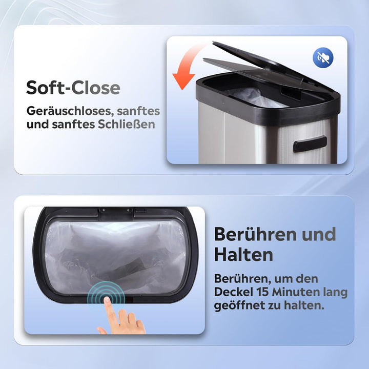 WLIVE Mülleimer 50L mit Sensor, Automatischer Abfalleimer aus Edelstahl, Berührungsfreier Küchenabfa