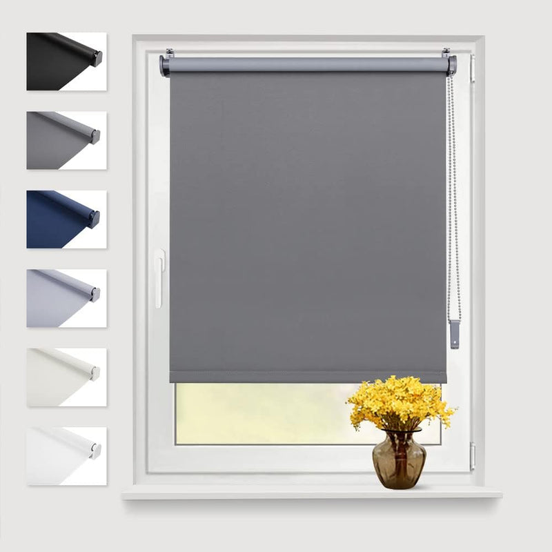 Eurohome Verdunkelungsrollo Thermo Rollo 100x130cm (Stoffbreite 96 cm) Grau Klemmfix ohne Bohren mit
