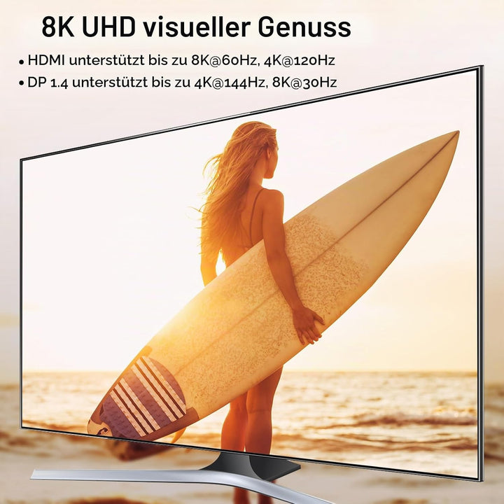 KVM Switch 3 PC 3 Monitore 8K@60Hz, 4K@144Hz, USB 3.0 KVM Switch Triple Monitor 2 Displayport 1.4 +