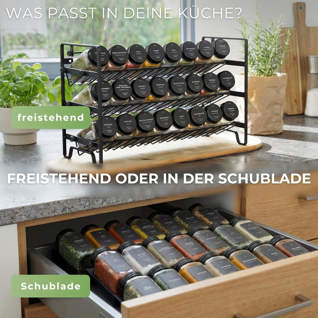 Havenhaus Gewürzregal Set | Gewürzregal stehend inkl. 24 Gewürzgläser + 336 Gewürzetiketten deutsch