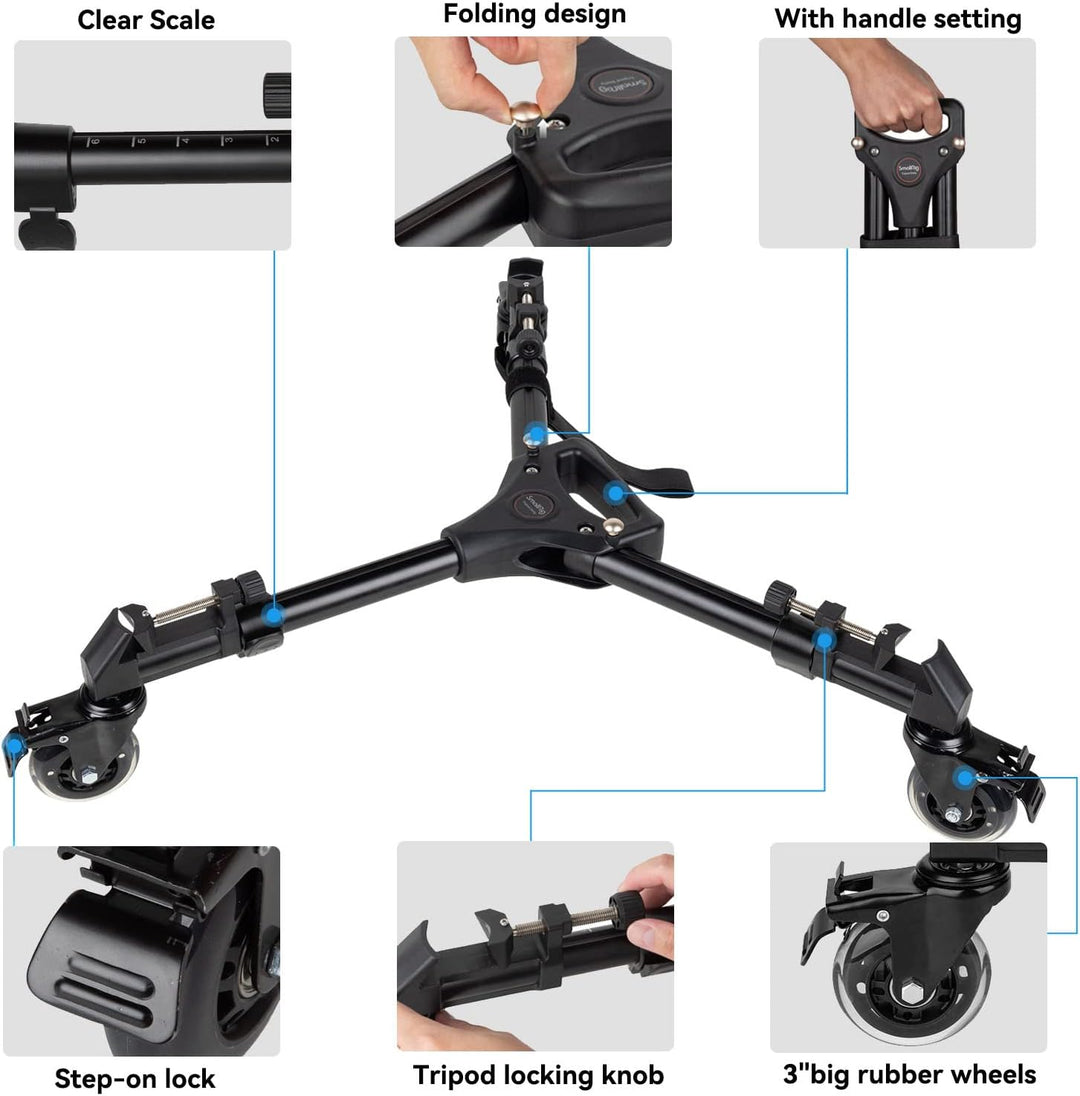 SMALLRIG Universal Fotografie Stativ Wagen, strapazierfähig mit verstellbaren Beinhalterungen und Tr