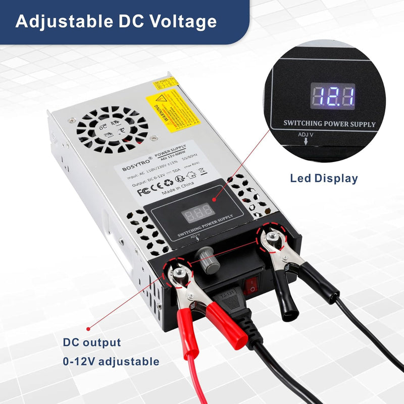 BOSYTRO Regelbares Netzteil 0-24V 25A 600W Schaltnetzteil Transformator Power Supply Trafo 230v auf