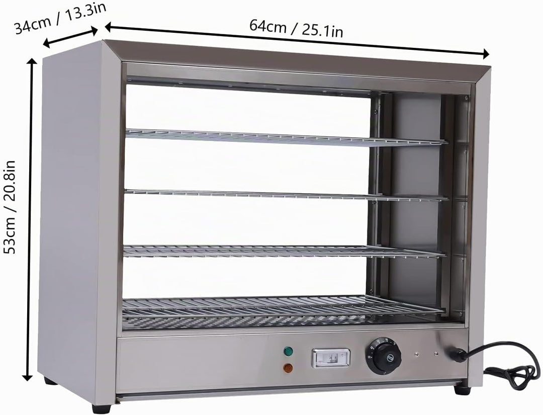 800W 220V Wärmeschrank Speisenwärmer, 4 Etagen Heisse Theke Warmhaltevitrine Aufsatzvitrine, Edelsta