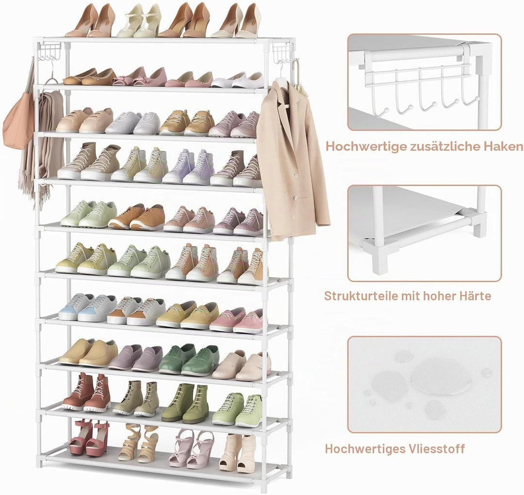 Schuhregal 10 Ebenen, Schuhschrank Metall für 50 Paar Schuhe, Schuhorganizer 155cm Hoch, Schuhaufbew